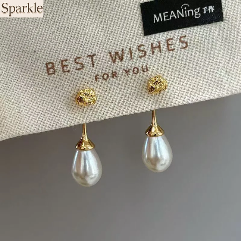 

Gold Planted Teardrop Pearl Pendant Earrings for Women Minimalist Simple Luxury Ear Jewelry Long Drop Earrings girls gifts