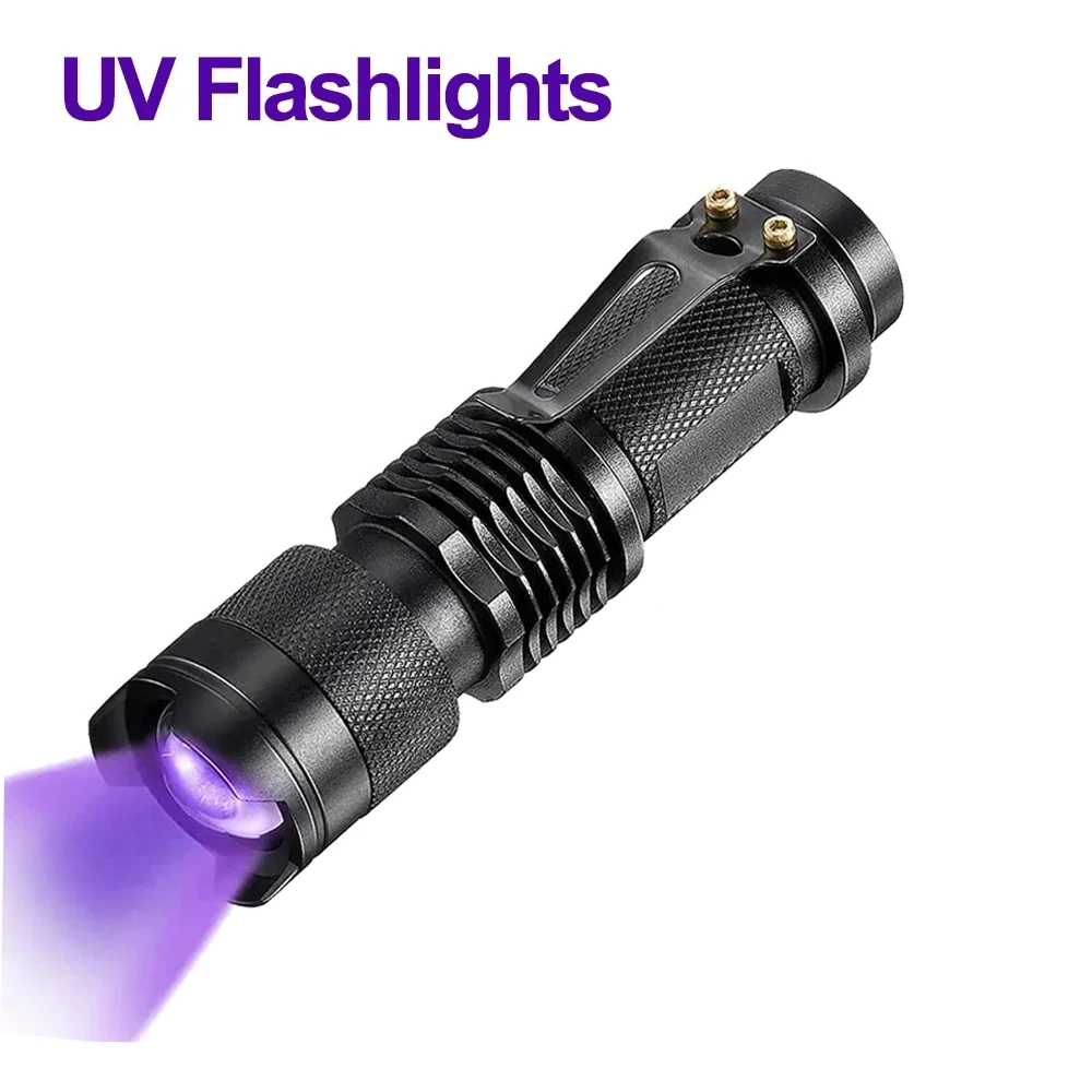 Portable Mini Ultraviolet Torch UV LED Flashlight 365/395nm Waterproof Zoomable Violet Light Pet Urine Scorpion Detector UV Lamp