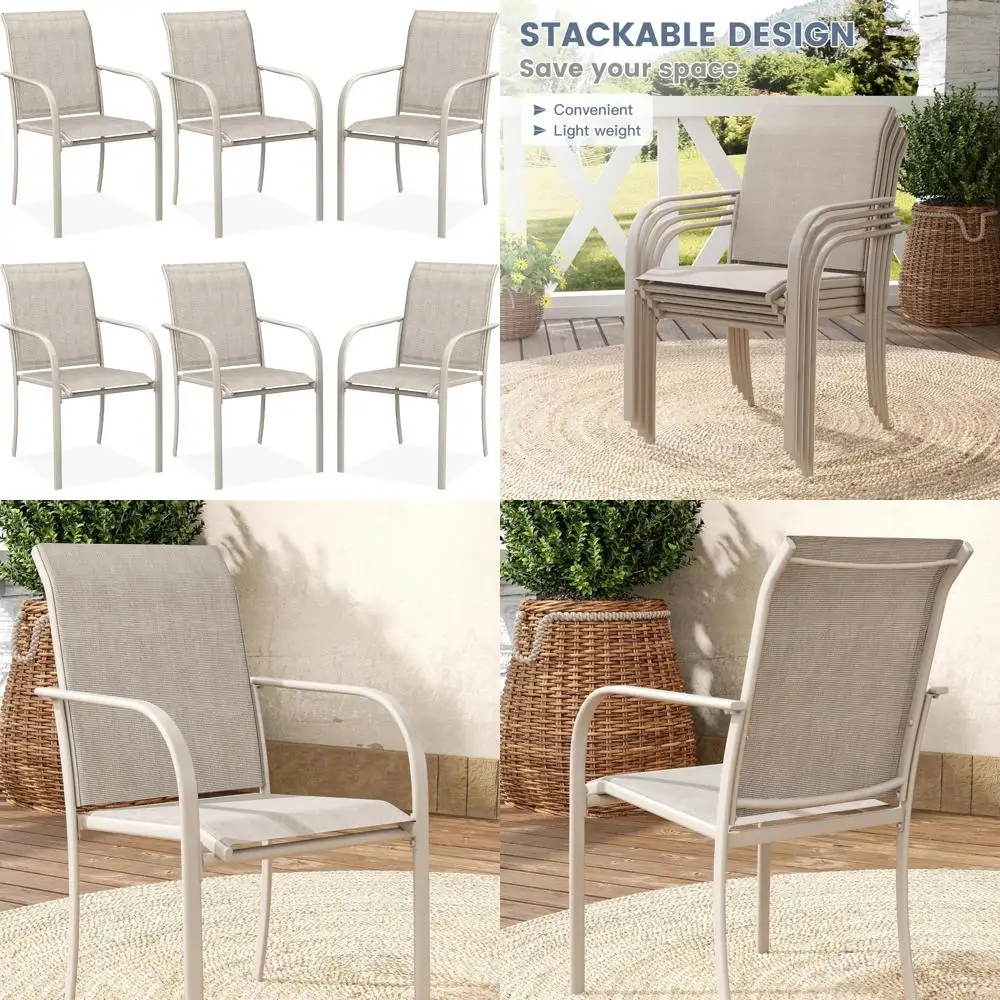 مجموعة كراسي فناء خارجية قابلة للتكديس مكونة من قطعتين، أثاث معدني لتناول الطعام في جميع الأحوال الجوية، قماش صدفية، كرسي قابل للتكديس مقاوم للطقس #1