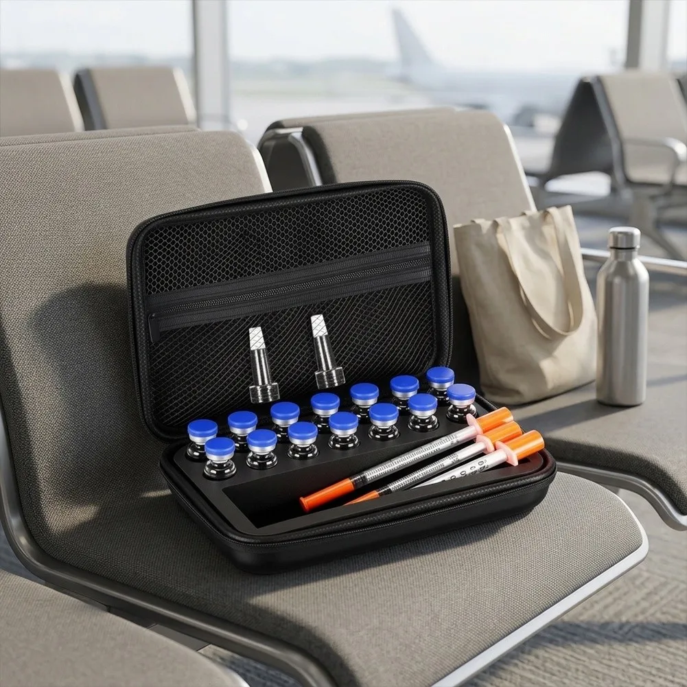 Peptide Organizer Case for Travel Dual Vial Capacity 3ml 30ml Includes Prep Wipe Slots EVA Material 13x11x5cm Option