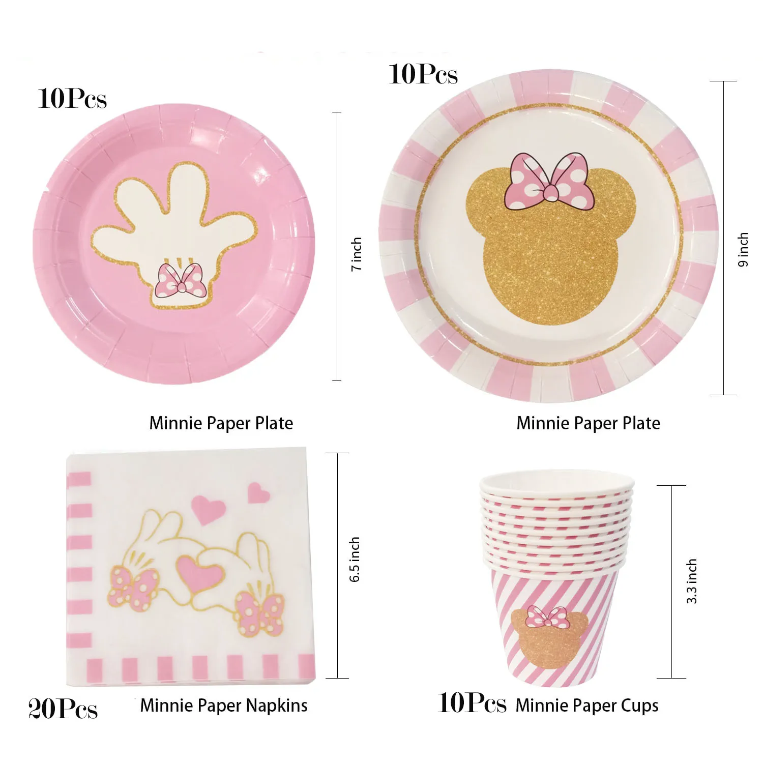 Minnie Mouse Theme Baby Bath Birthday Party Supplies Minnie Cup Plate Kid Girl Party Decoration Disposable Tableware Dinner Set