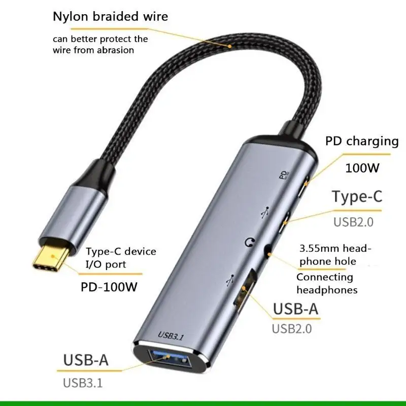 U55C Type-C 도킹 스테이션 VGA-HDMI 호환 PD100W 고속 USB 어댑터 변환기