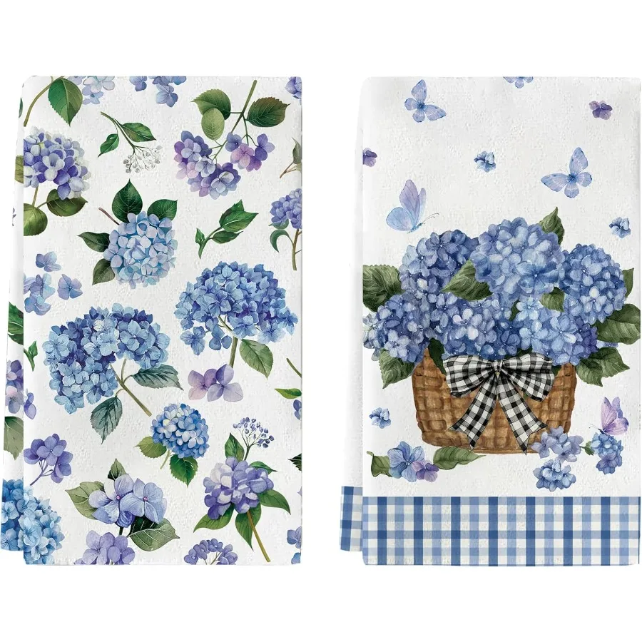 

Hydrangea Spring Kitchen Towels 2Pack 18x26 Ih Polyester Floral Pattern Medium Size Casual Style Hydrangea Color Skin Friendly