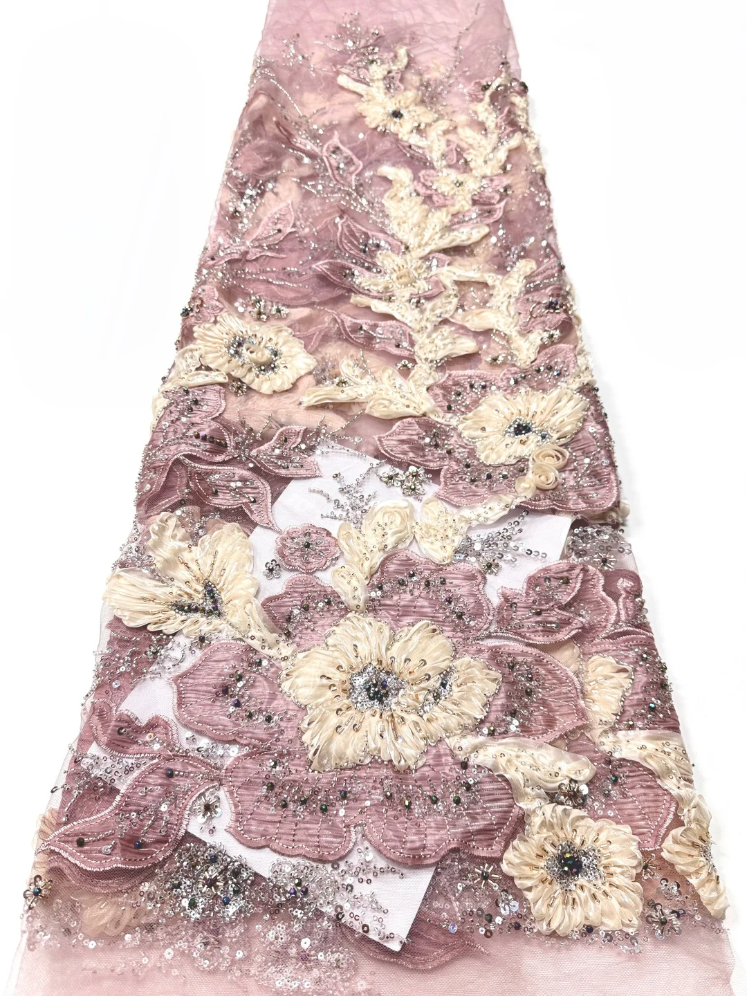 

Новейшая 3D-аппликация из африканского нигерийского кружева с пайетками и бисером, высококачественная французская тюлевая кружевная ткань 2026 года для свадебных платьев