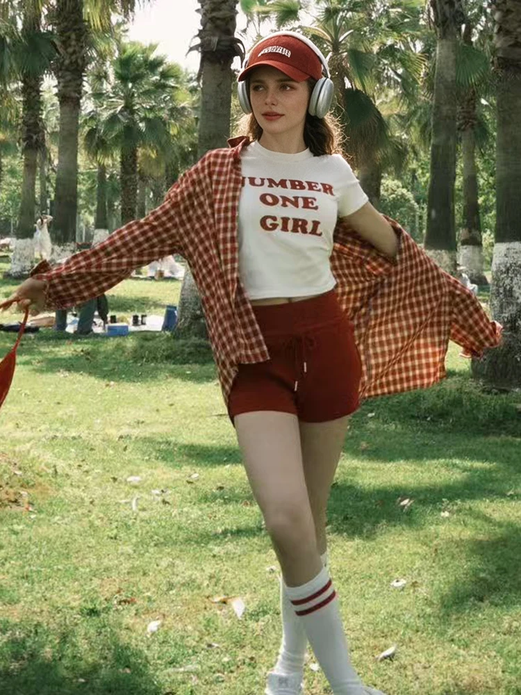Vintage Red Plaid Over-shirt Autumn Y2k Turn-down Collar Long Sleeve Loose Blouses Korean Street Style Top Jacket