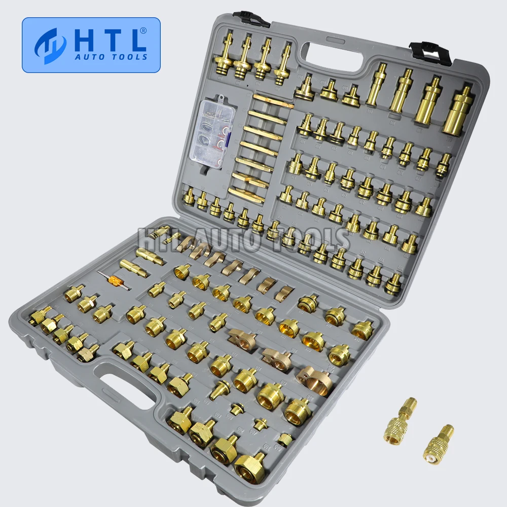 

Automotive Air Conditioning Leak Test Adapter Leak Detection Repair Brass Kit 118pcs for A/C System Leak Picking Tool