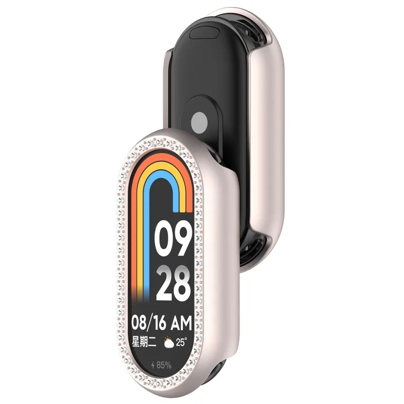 Glass + Case For Xiaomi Mi Band 8 PC+Diamond All-around Bumper Protective Cover + Screen Protector for Mi Band8