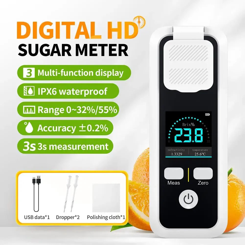 For FNIRSI JBM-10 JBM-20 Digital Brix Refractometer Rechargeable Sugar Meter For Juice Beverage Wine Beer 32%/55%