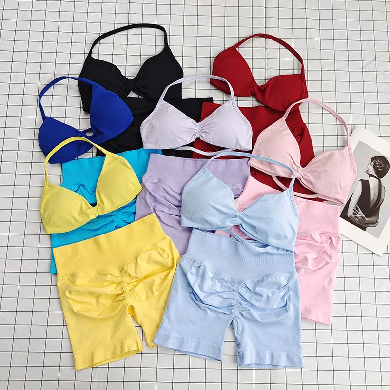 Women's Halter Neck Sports Bra & High Waist Leggings Set - Moisture-Wicking, 4-Way Stretch, Removable Pads, Complete Workout Out