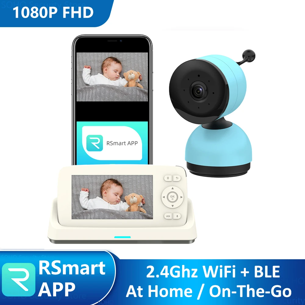 

Touch Camera Play Lullaby 5" HD Display Smart 2.4Ghz WiFi Wireless Infant Baby Monitor 1080P PTZ 2-Way Talk Night Vision Camera