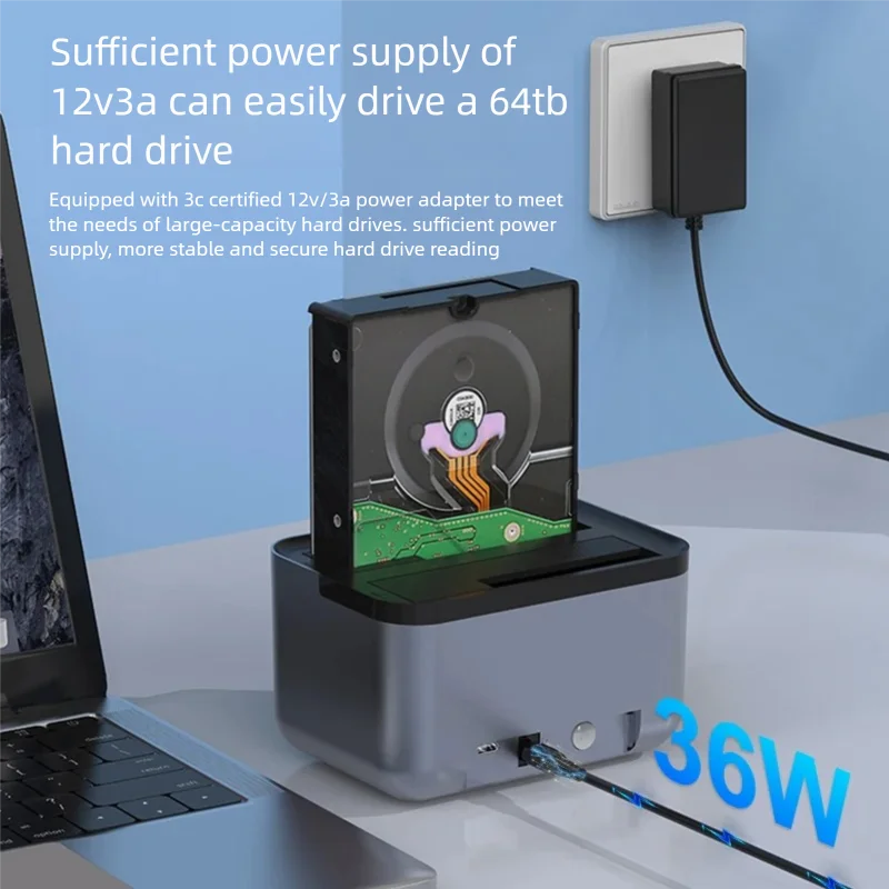 GODO Hard Drive Docking Station USB 3.0 Type C Dual Bay Hard Drive Dock for SATA 2.5/3.5 inch HDD SSD LED Offline Clone view 4