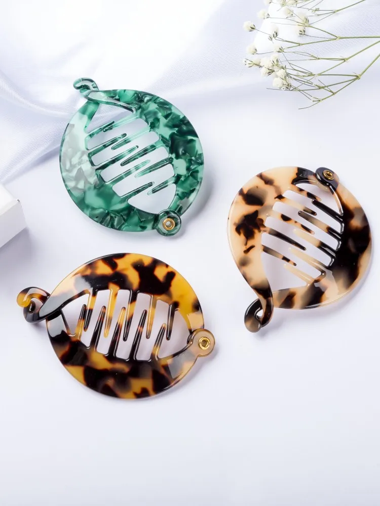 7.5CM Celluloid Round clip Pony Hair Luxury Handmade French Design Fashion Claw Tortoise Shell Accessories Women Hair Clip