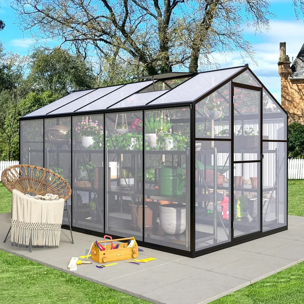 

Polycarbonate Greenhouse 6x10 ft Upgraded Heavy Duty Aluminum Walk-in Green House for Outdoor Garden with Base,Adjustment