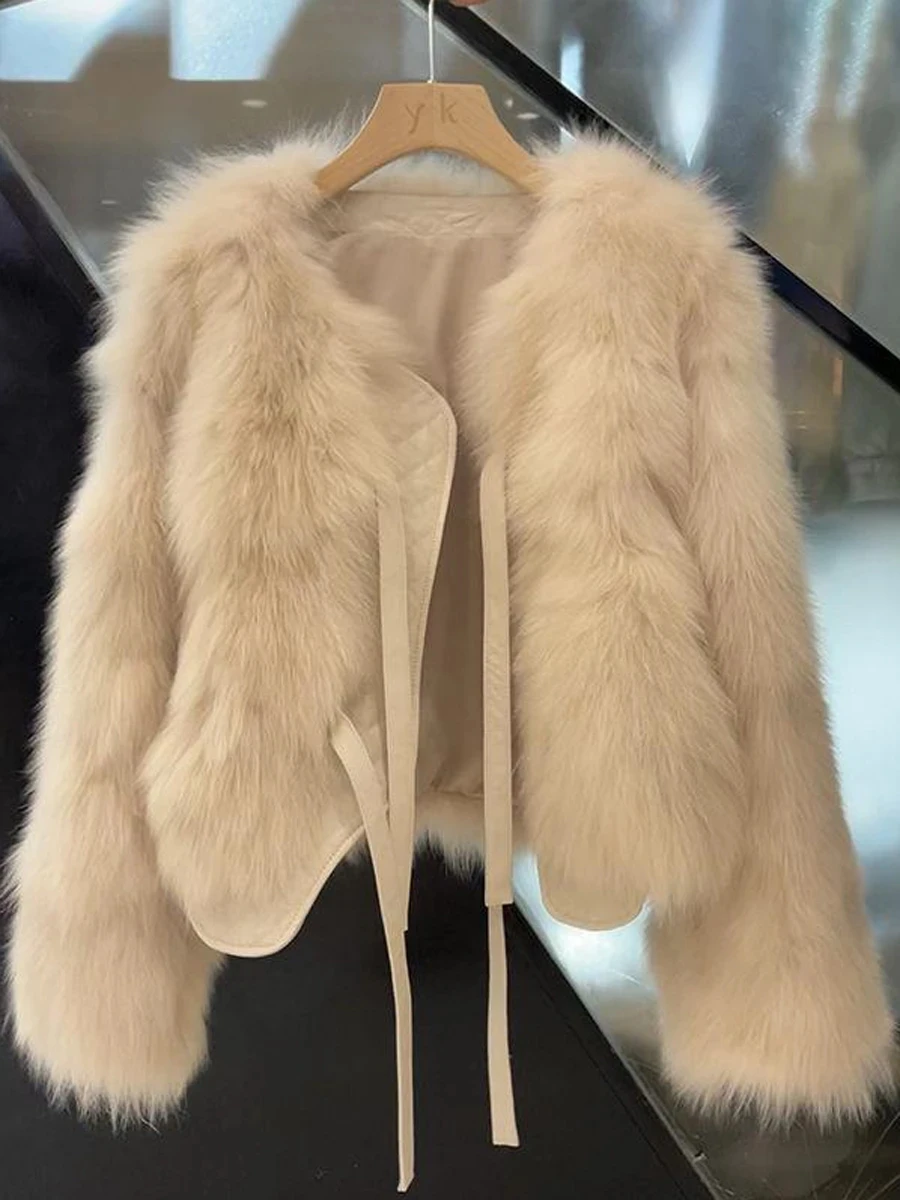 Autumn Winter Women Imitation Fox Fur Coat 2025 New Light Luxury Lace-Up Women'S Fur Coat Top Women Loose Fashion Fur Jacket