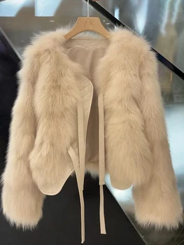 Autumn Winter Women Imitation Fox Fur Coat Light Luxury Lace-Up Women'S Fur