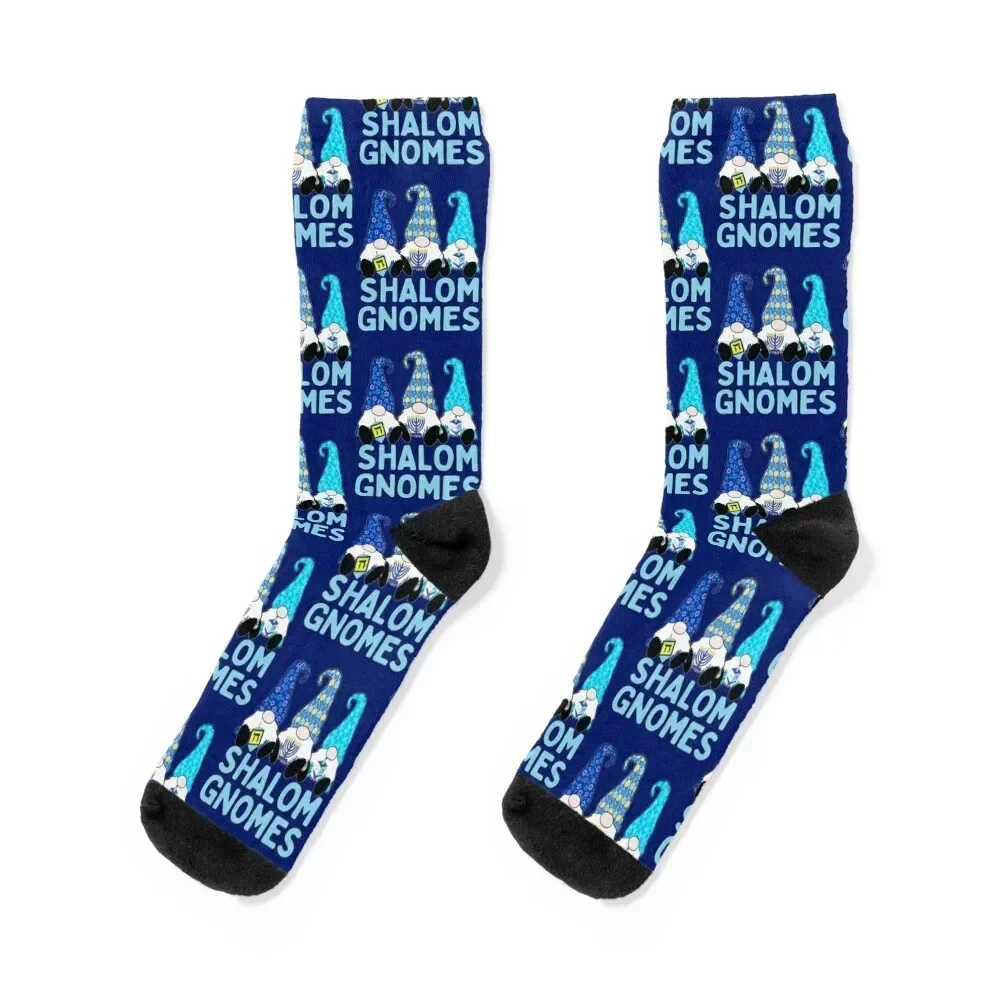 Shalom Gnome 3 Hanukkah Gnomes Elves Cute Blue Dreidel Hats Socks winter gifts loose Men Socks Women's