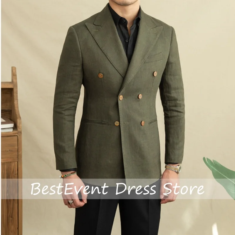 Flaxen Double-Breasted Slim-Fit Suit Jacket Notched Lapel Blazer Multiple Colors Men's Formal Single-Breasted Wedding Customized