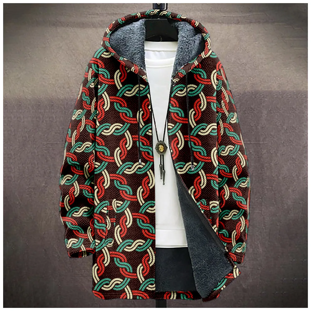 Creative Funny colourful chain 3D Printed Winter Long Sleeve Hoodies Zipper Jacket Men Fleece Outerwear Warm Long style Coats