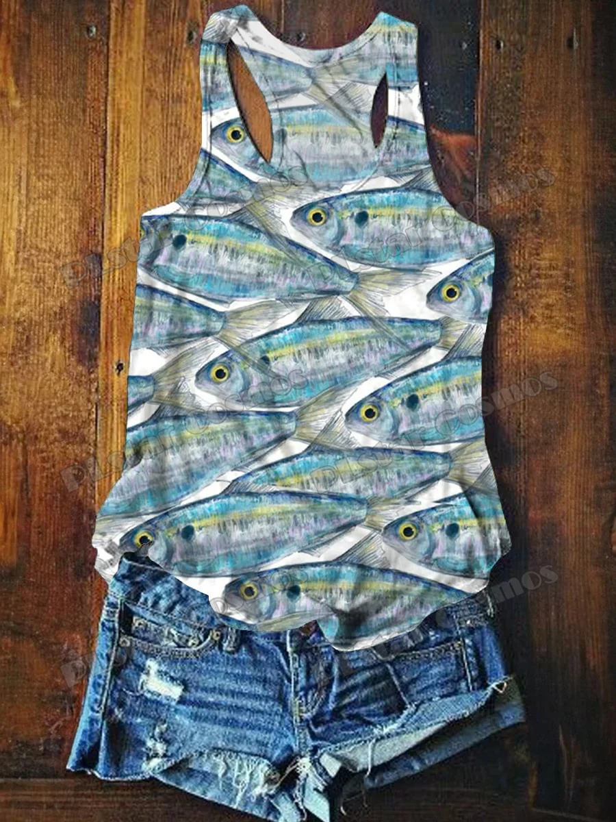 

Navyblue Fish flower pattern 3D Printed Women's Fashion Round Neck Sleeveless Racerback Tank Tops Summer Casual Vest GZ03