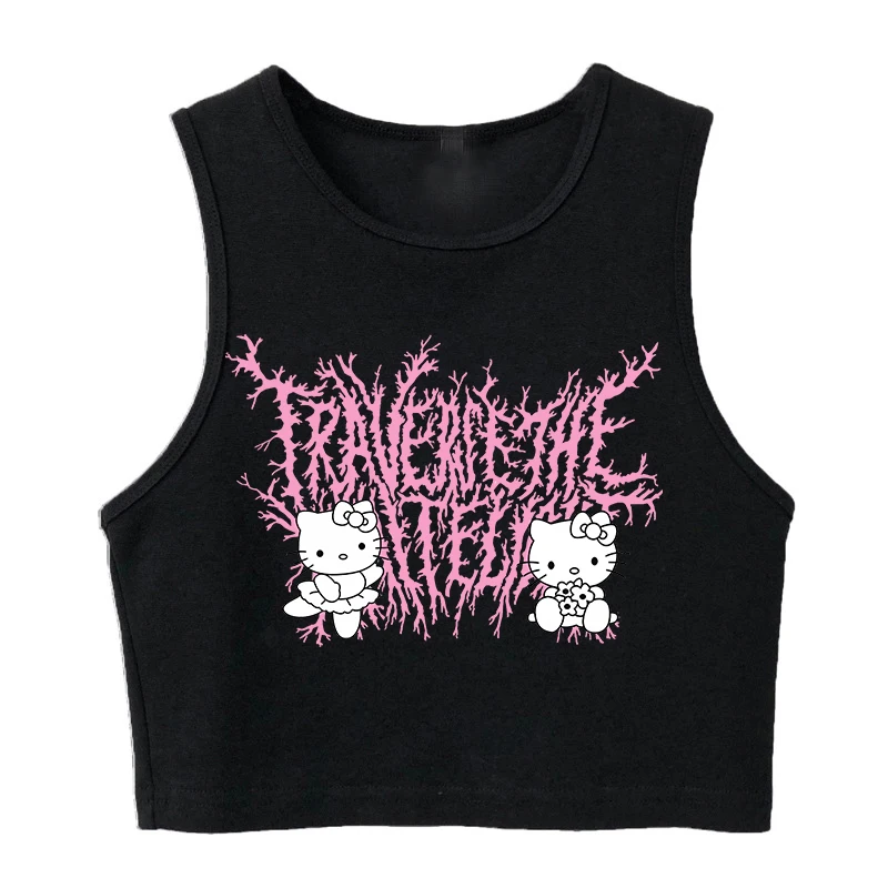 Vest Tank Top Crop Top Hello Kitty T-shirt Kawaii T Shirt Sanrio Kawaii Gothic Clothes Y2k Cropped Tee Shirt Top Tshirt