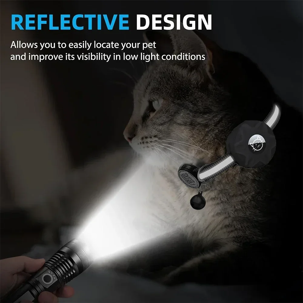 Air Tag Cat Collar & QR ID Tag Anti-Lost Positioning Cat GPS Tracker Collar with Airtag Case Kitten Reflective Gato Collier Chat