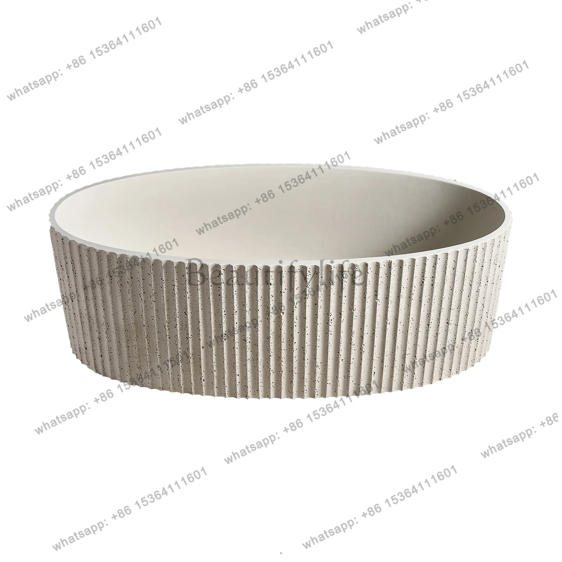 French Flaxen Artificial Stone Bathtub Hotel Household Double Oval Natural Travertine Granular Bathtub