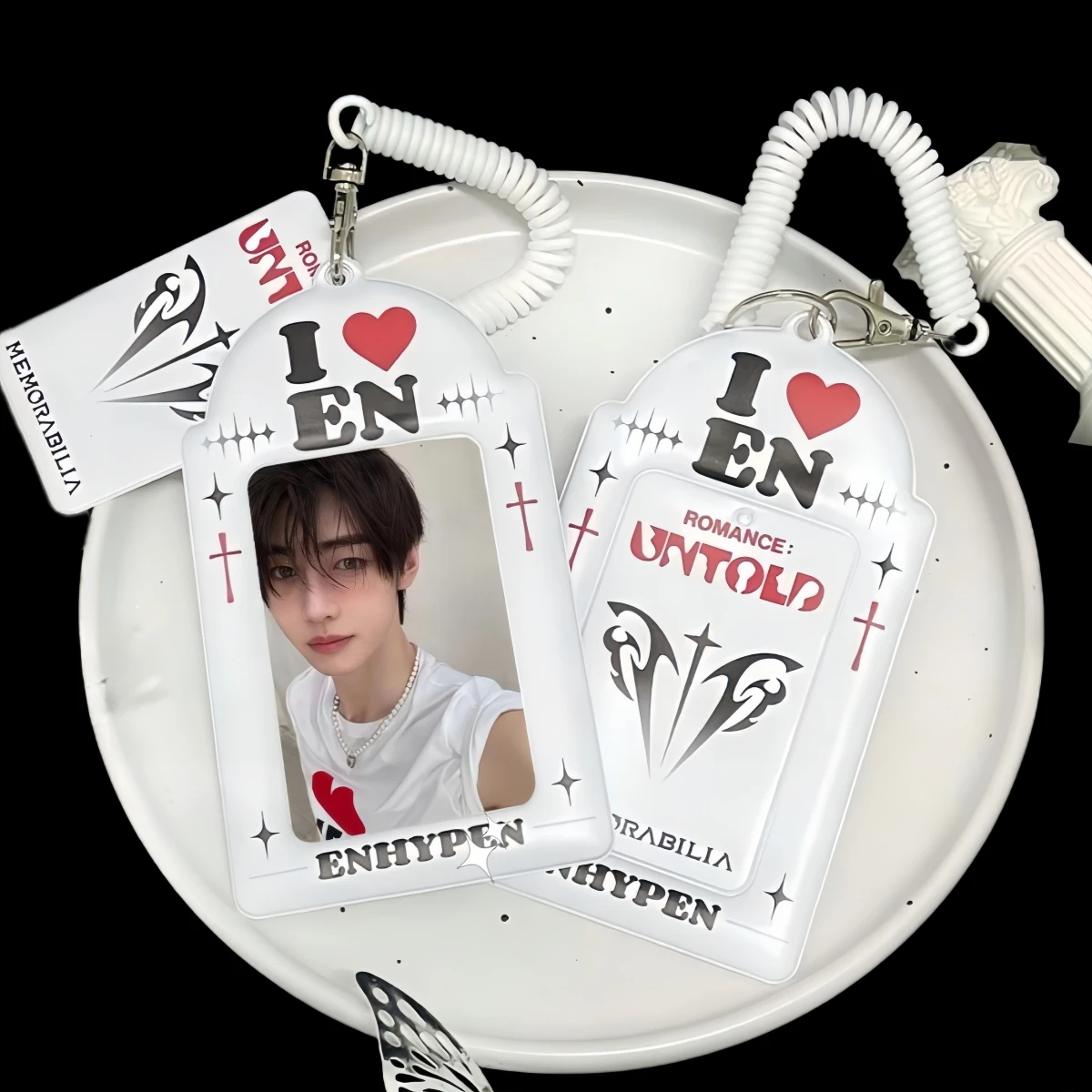 Romantic White Love En Photo Card Holder, Kpop Creative Star Photo Card Display, En Photo Card Holder, 3-3.5inch Idol Photo Card Holder, Star Cross Heart Idol Peripheral Album Polaroid Photo Card Hold image 4