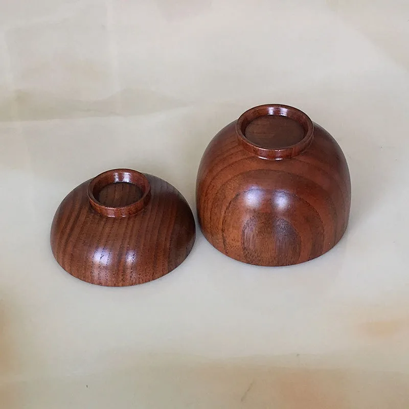 Wooden Bowl with Lid Set Child Safe Anti Scald Miso Soup Bowl Rice Salad Bowl Natural Wood Serving Tableware Nut Bowl for Home Kitchen
