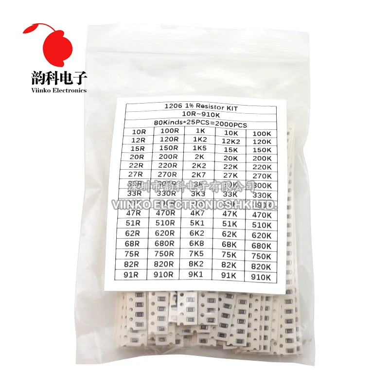 Kit surtido de resistencias de Chip SMD, conjunto de muestras de resistencia, 80 valores, 1%, 0402, 0603, 0805, 1206, 10 ohm - 910K