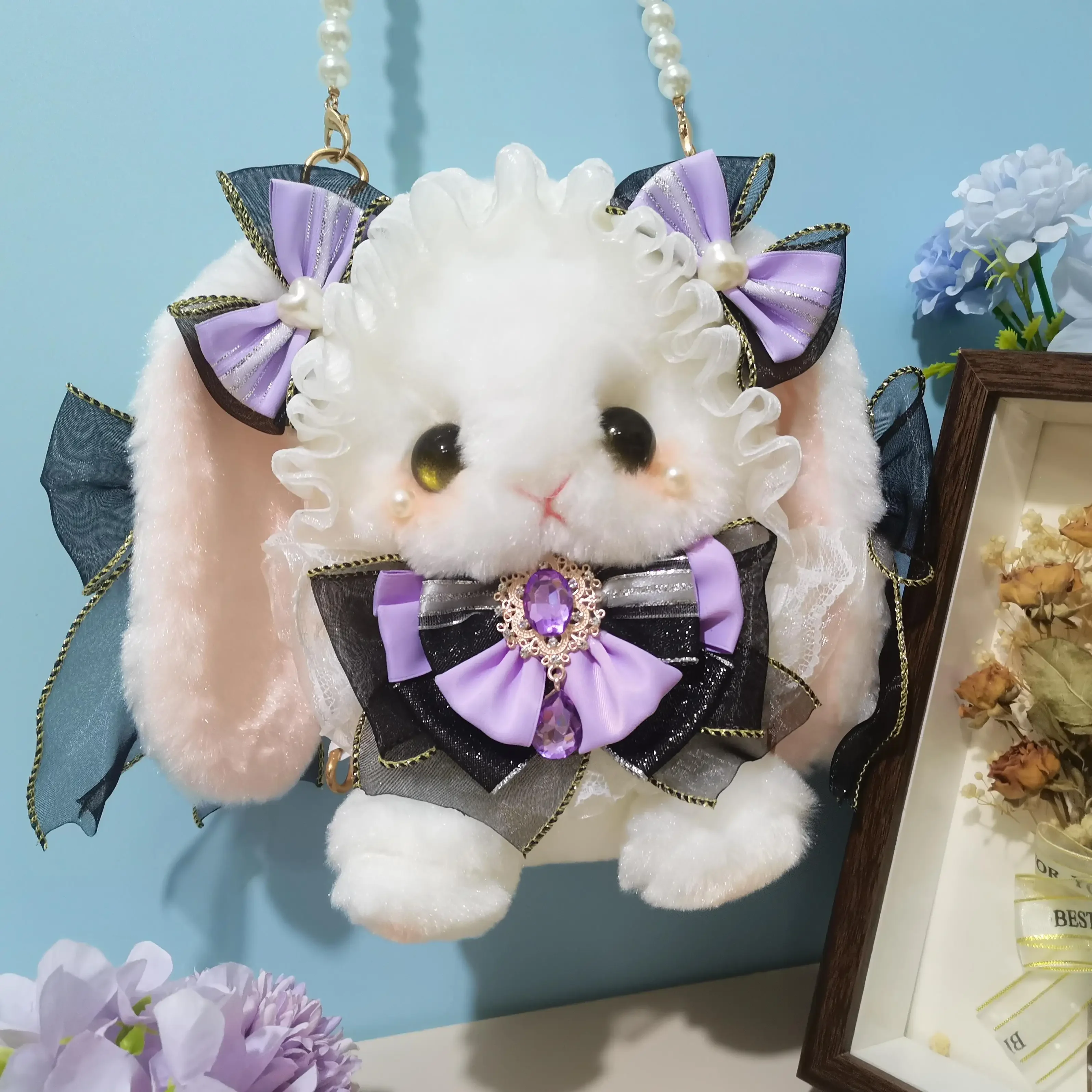 

Original Design Bunny Plush Bag Women's Lolita Shoulder Bag Sweet Pearl Chain Crossbody Bags Kawaii Princess Rabbit Purse