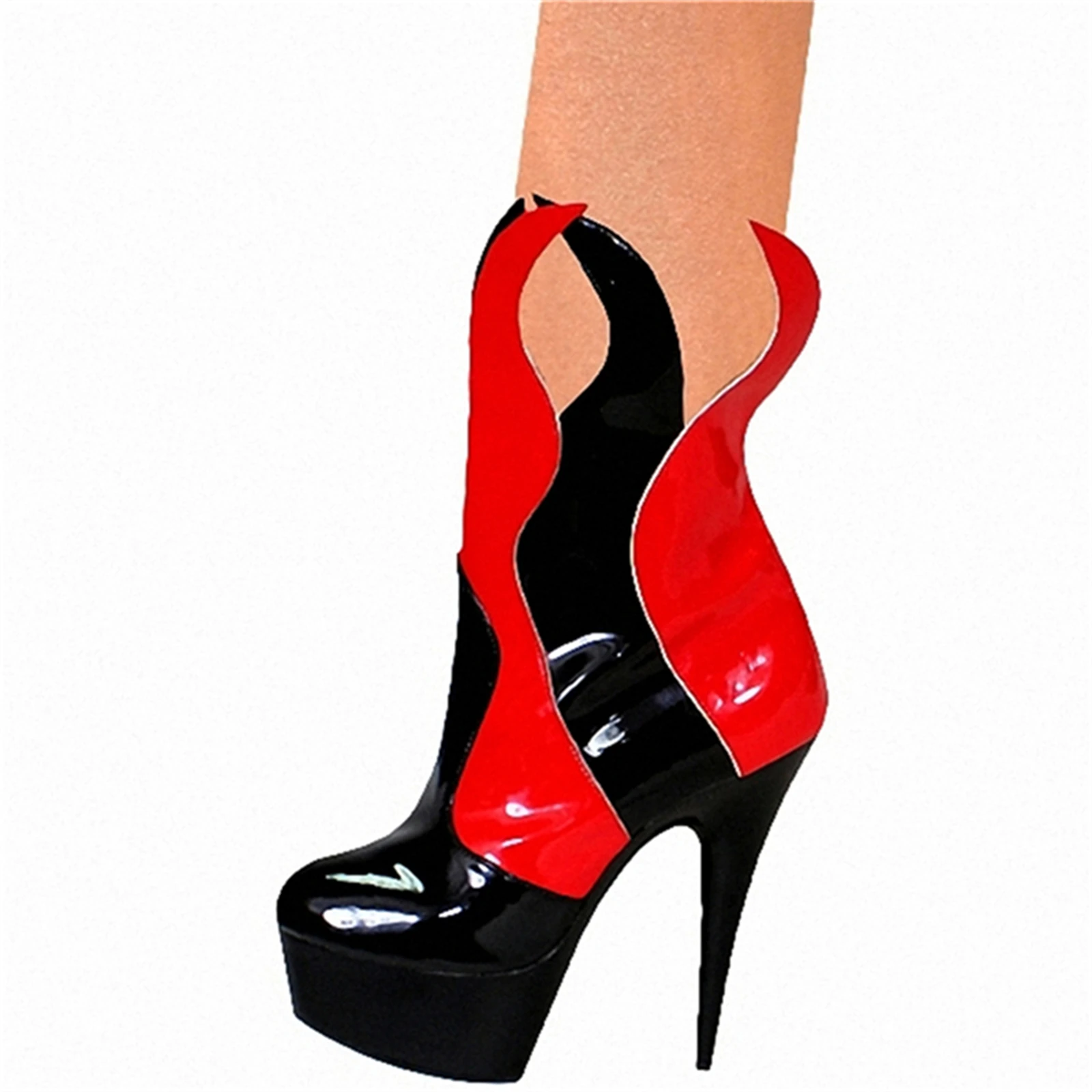 

​15CM Flame Print Ankle Boots Red Black, Platform Stiletto Heels with Chunky Sole, Wild Style Party Shoes​