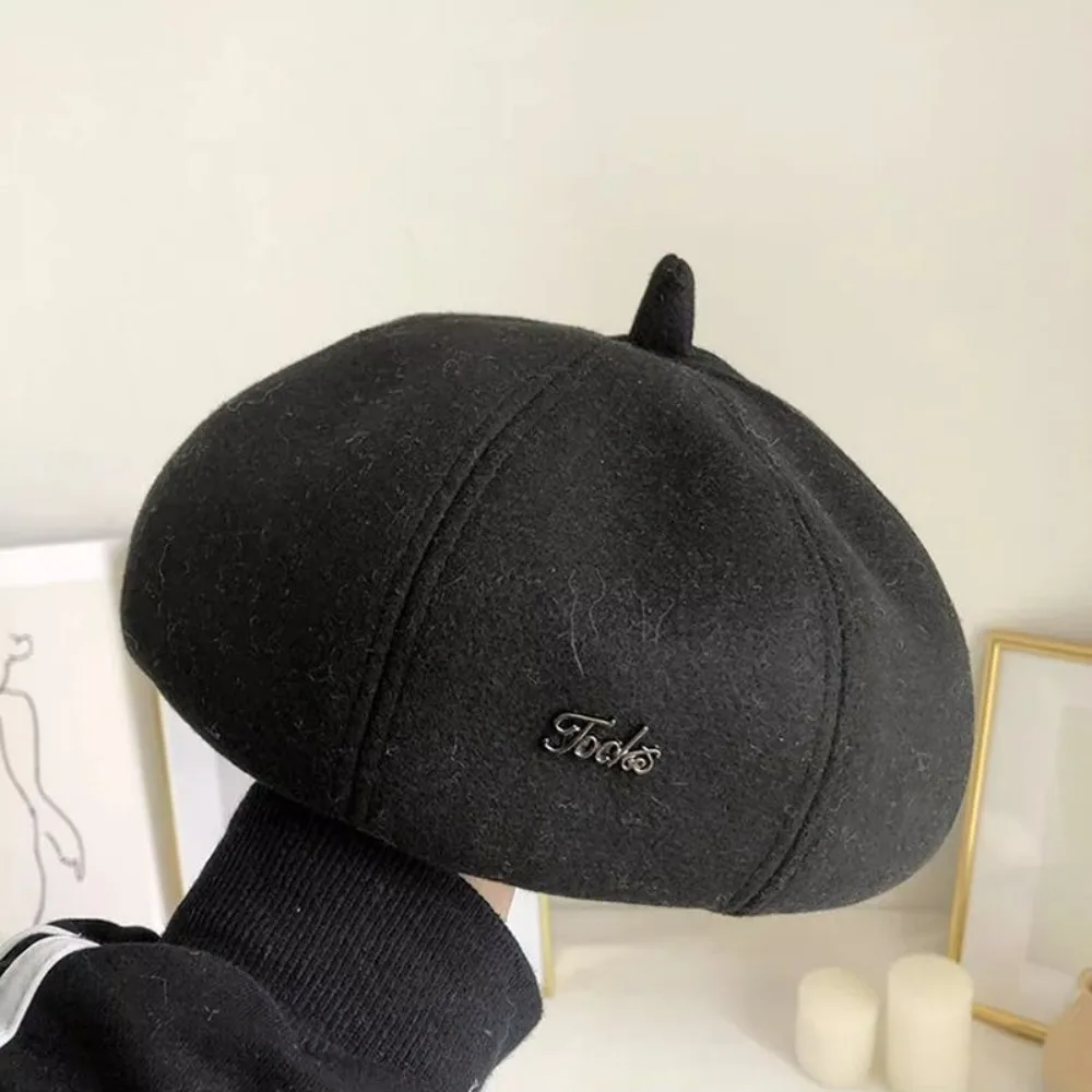 

Fashion Warm Winter Berets Hat Retro Solid Color French Artist Hat Soft Elegant Plain Cap Lady