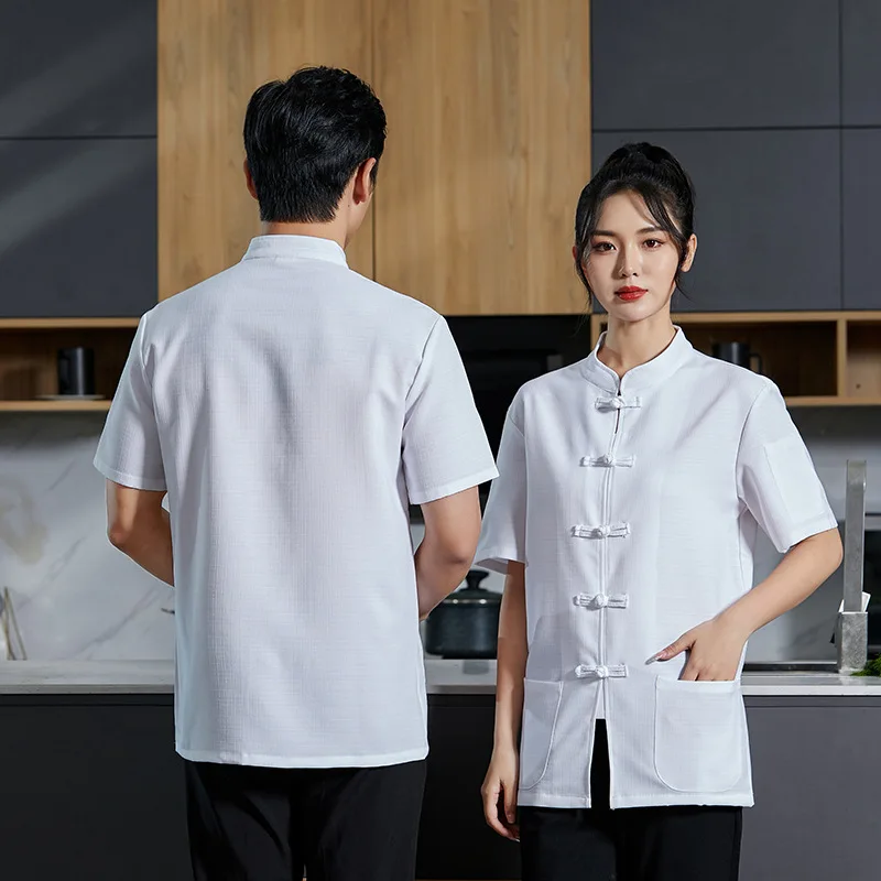 Chef Overalls ฤดูร้อน Chef Uniform Men 'S Kitchen ครึ่งแขนร้านอาหาร Catering Waiter ฤดูร้อนแขนสั้น