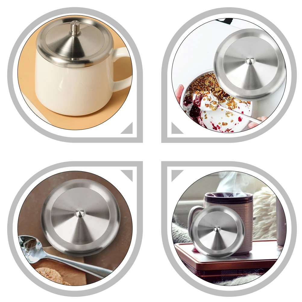 

2 pcs Cup Stainless Steel Mug Lid Heat Resistant Dust Proof Coffee Tea Glass Cups Dust-Proof Cup Cover Accessories