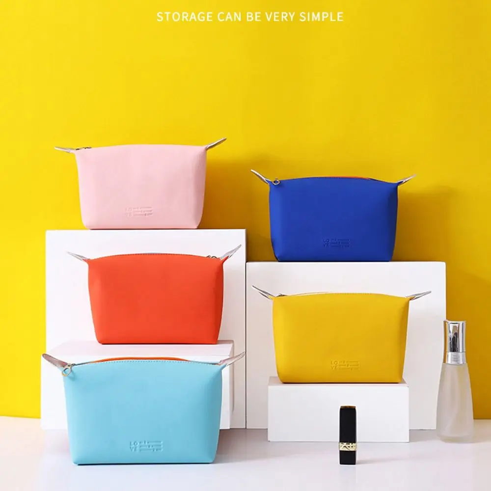 

Portable Handbag PU Cosmetic Bag Large Capacity Moisture-proof Toiletry Bag Solid Color Convenient Makeup Bag Bath