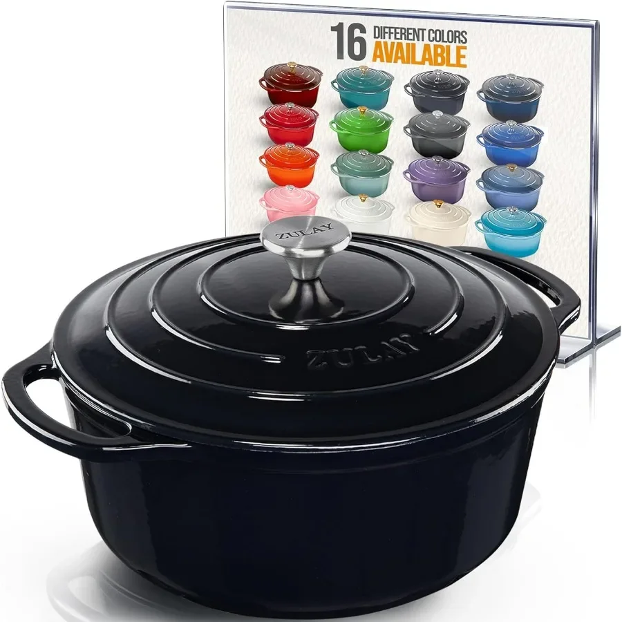 

7,7-литровая эмалированная чугунная голландская кастрюля с крышкой, долговечная печь премиум-класса, безопасная для до 500F, сверхпрочная посуда, идеально подходящая для Br