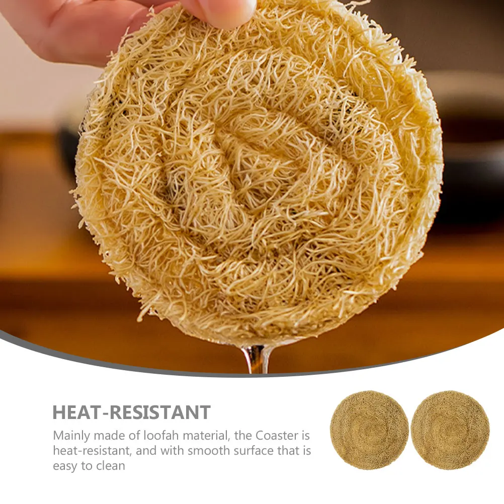

2 Pcs Cup Coasters Loofah Material Heat Resistant Non Slip Office Drink Coaster Table Mat Round Placemats Easy Clean