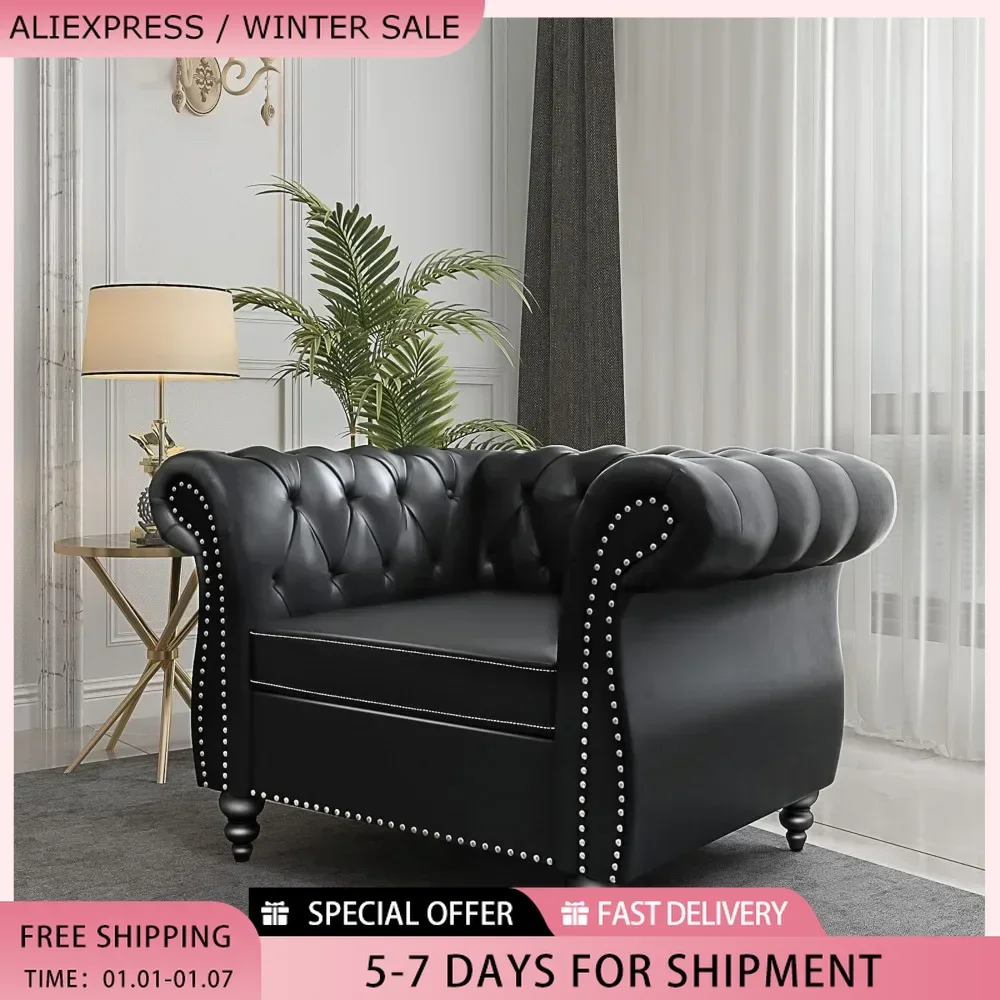 DeckChair, Chesterfield Chair Modern Leather Upholstered Chair with Tufted Back for Living Room Furniture Free shipping