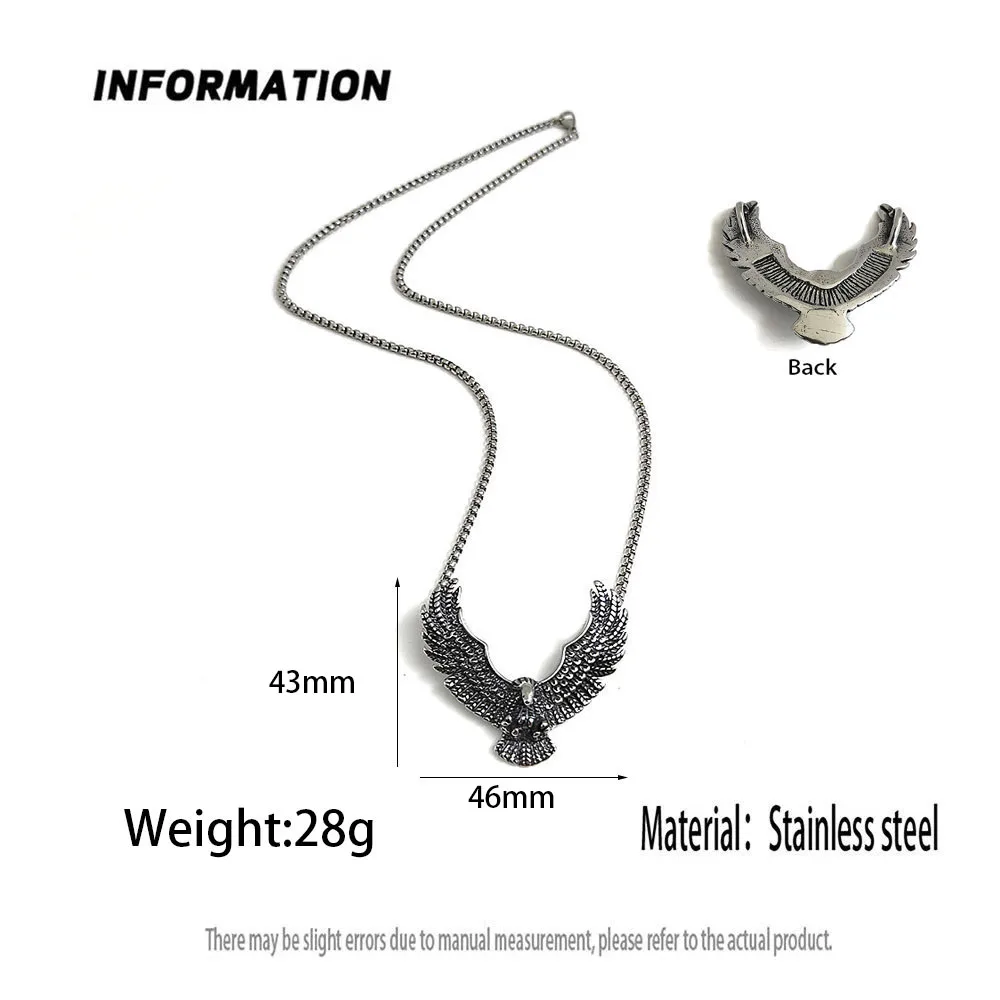 316L Stainless Steel Spread‑Wing Eagle Pendant Necklace Vintage Box‑Chain Punk Biker Hip‑Hop Streetwear Jewelry Gift for Guys
