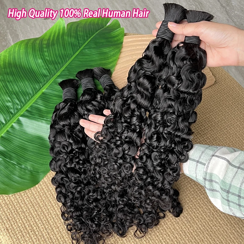 Ruw Bulk Echt haar Voor Vlechten Groothandel Birmese Krullend Boho Vlechten Extensies van echt haar Geen inslag Dubbelgetrokken Krullend haar Bulk