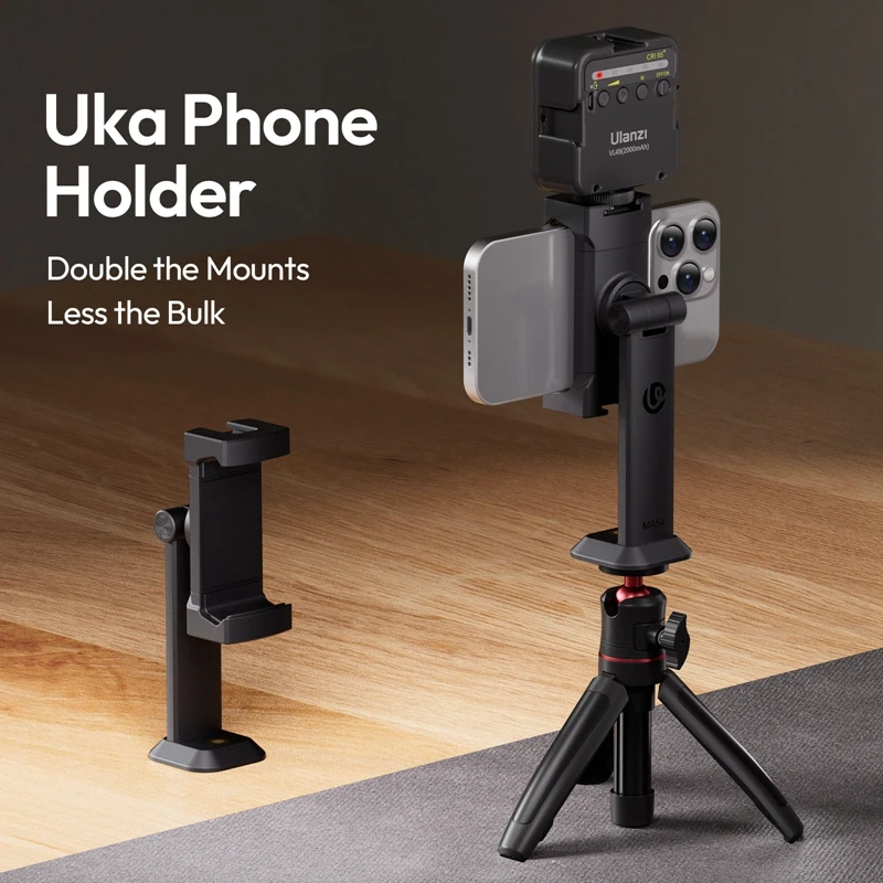 Ulanzi MA54 Uka Phone Holder with Dual Cold Shoe Mount Photography Phone Clamp Vlog Shot for Monopod Desktop Tripod Selfie Stick