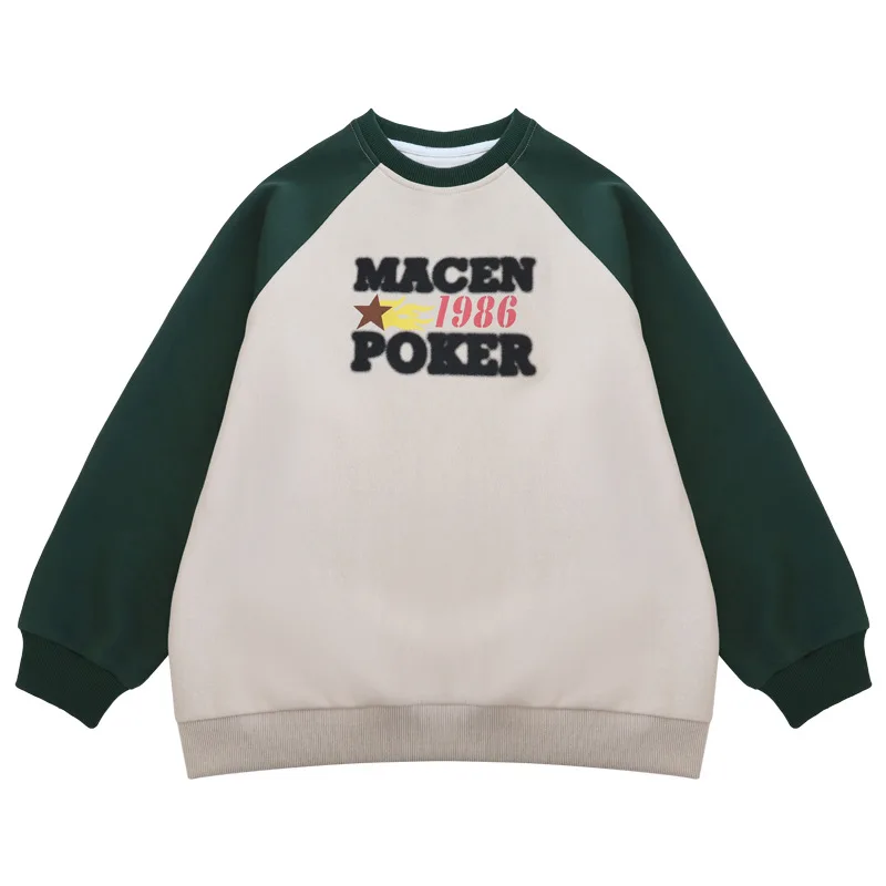 Spring Autumn Girls Cotton Contrast Cartoon Alphabet Basic Sweatshirt School Kids Track Pullover Tops Child Work Jumper 5-16Yrs