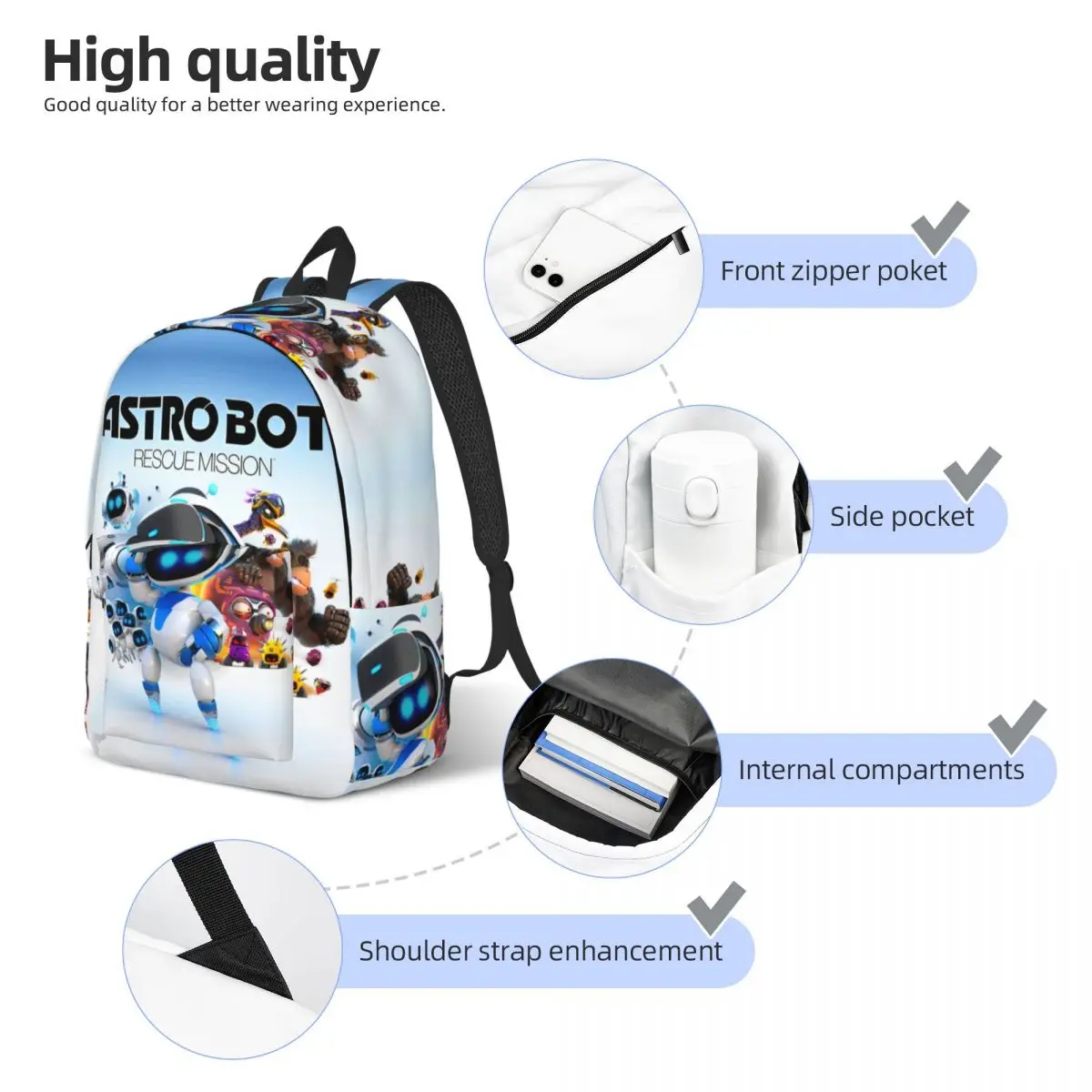 Gra Astrobots dla nastolatków Student School Book Bags Canvas Daypack Elementary High College Sports