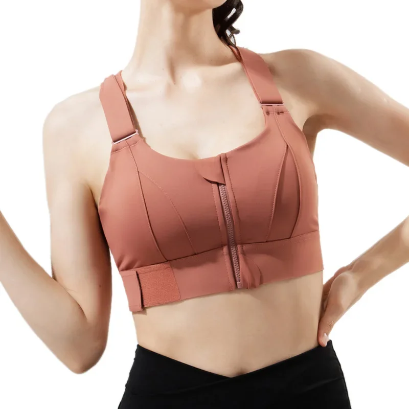 Women's Plus-Size Sports Bra: Shockproof, High-Support with Front Zipper, Velcro & Fixed Cups – Ideal for Fitness, Running & Yog