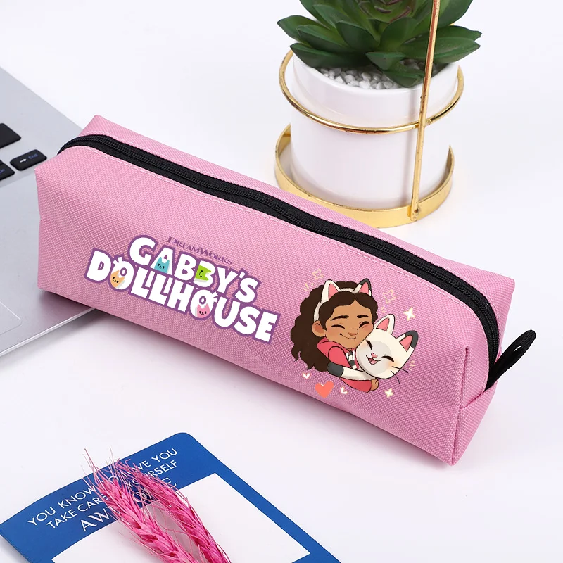 Gabby Dollhouse Pencil Case Cartoon Cute Minimalist Style Stationery Box Student Exam Small Portable Pink Pencil Bag Girls Gift 