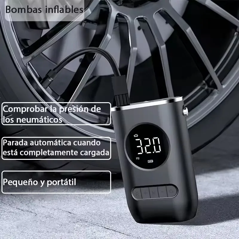 Inflador de Neumáticos Eléctrico Recargable Inalámbrico Portátil para Automóviles, Motocicletas y Pelotas, Compresor de Inflado Rápido