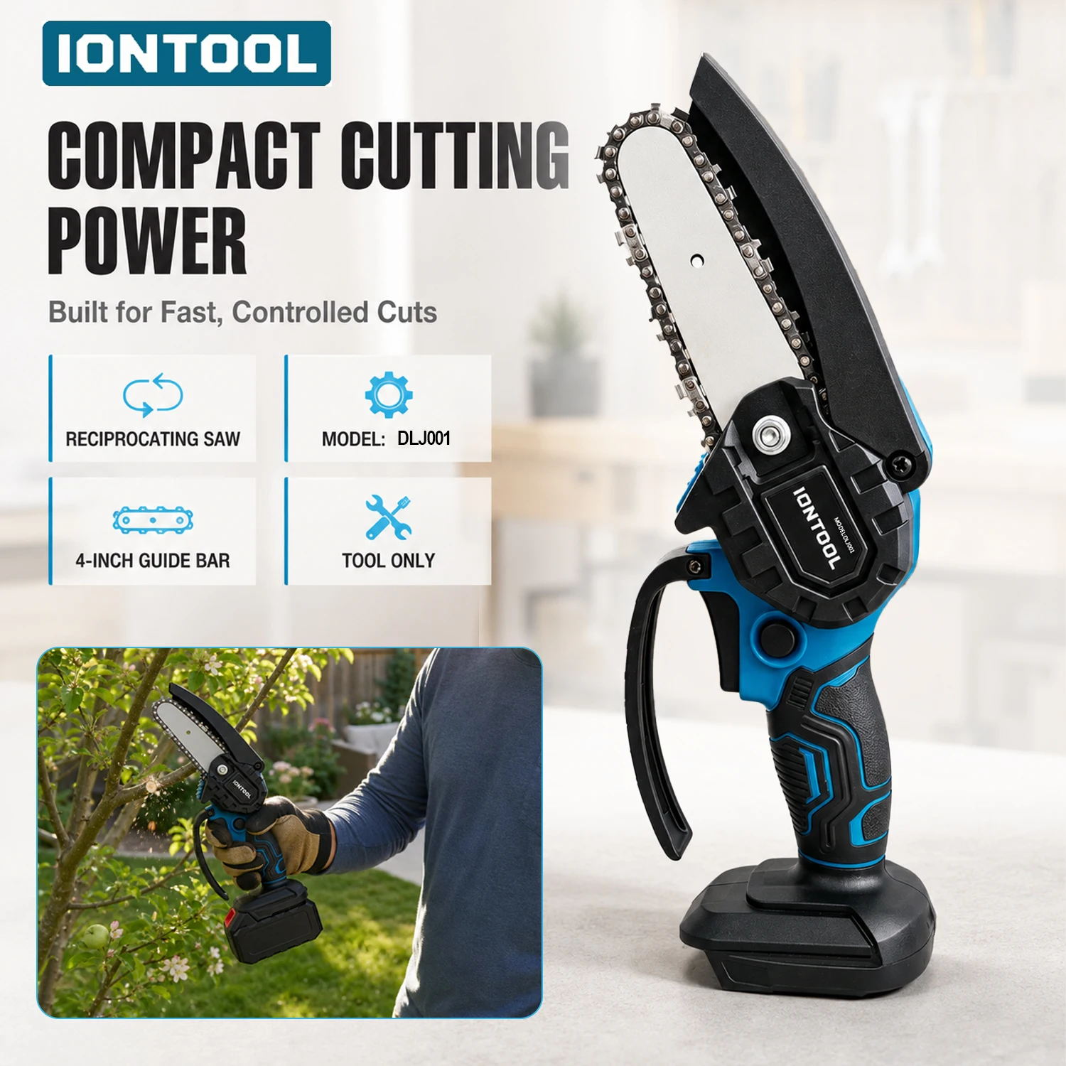 IONTOOL Portable Cordless Mini Chainsaw 4 Inch Tool For Farm Branch Sawing Wood Cutting Household Gardening Working Device