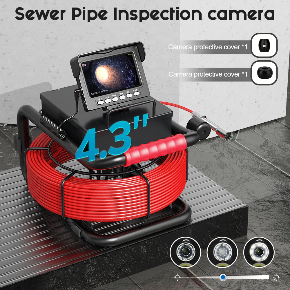 

Sewer Pipe Inspection Camera 10M/20M/30M/50M 16GB Card DVR IP68 Drain 17MM/22MM Sewer Pipeline Industrial Endoscope 4.3"Monitor