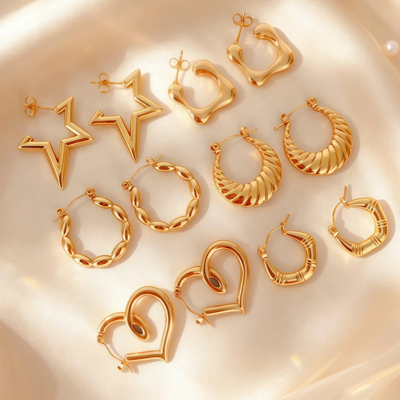 6Pairs Fashion Stainless Steel Circle Earrings For Women Mix Style Simple Geometry Love-Heart Daily Jewelry Party Gifts
