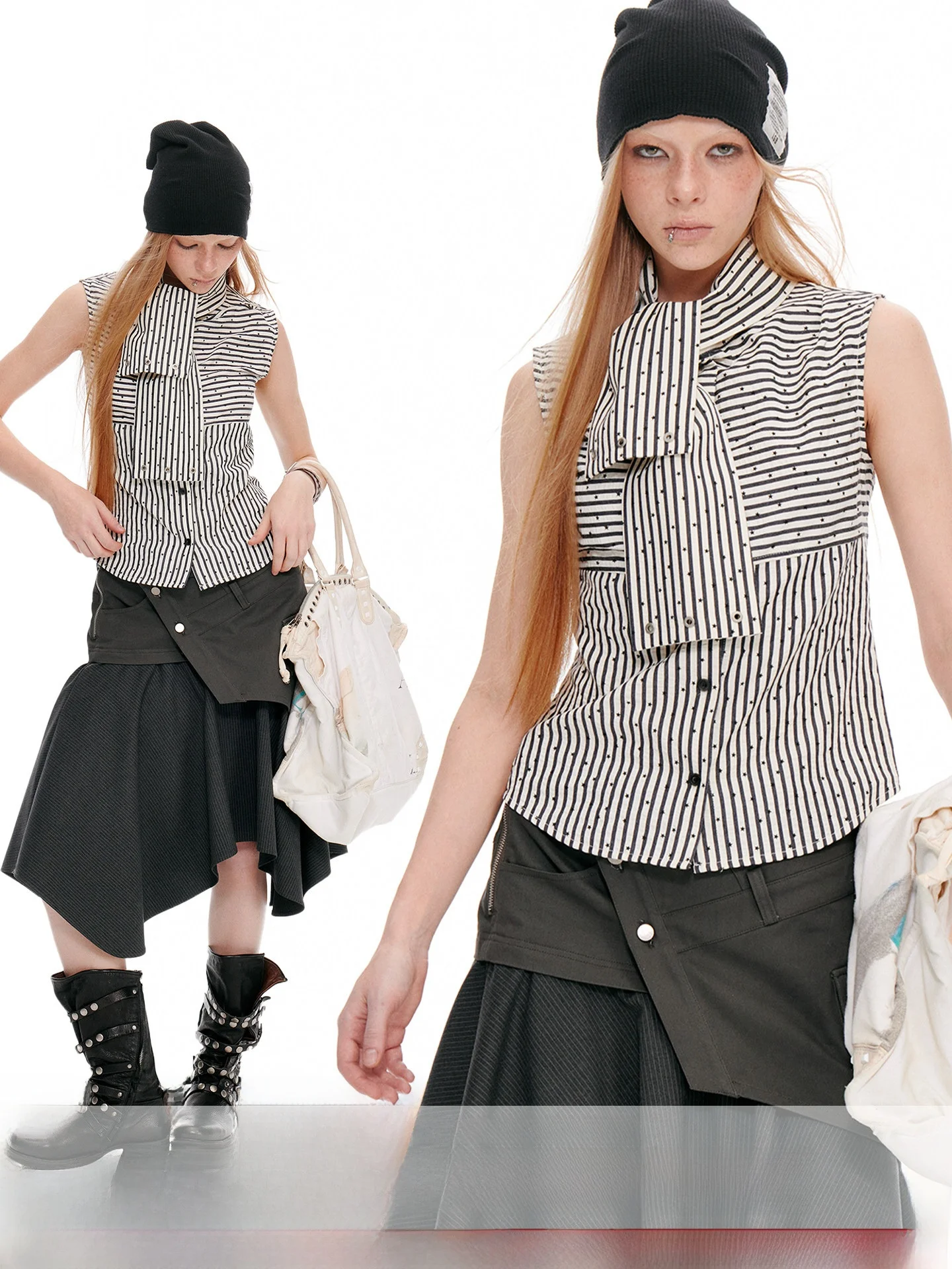 

JIKOO Women's Shirt Waist-Cinching Sleeveless Striped Polka Dot Patchwork Design Breathable Thin Cotton Polyester Blend Summe...